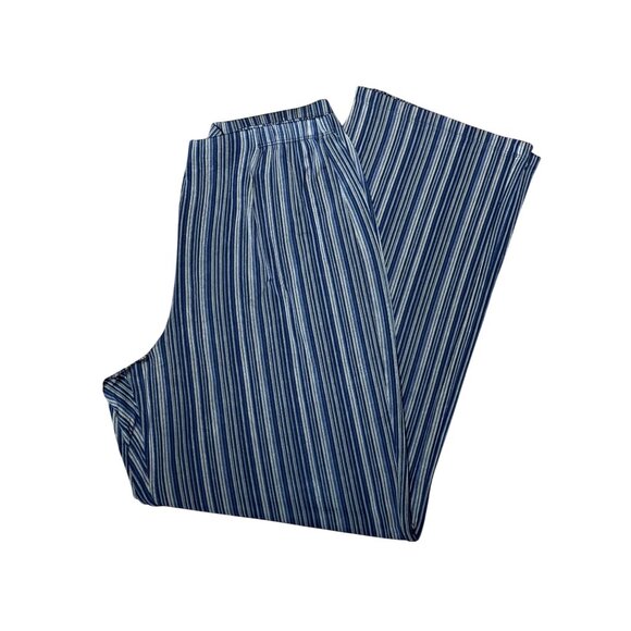 Chicos Travelers Striped Wide-Leg Palazzo Pants Size 3 Medium Blue/Brown Stretch - Picture 3 of 8